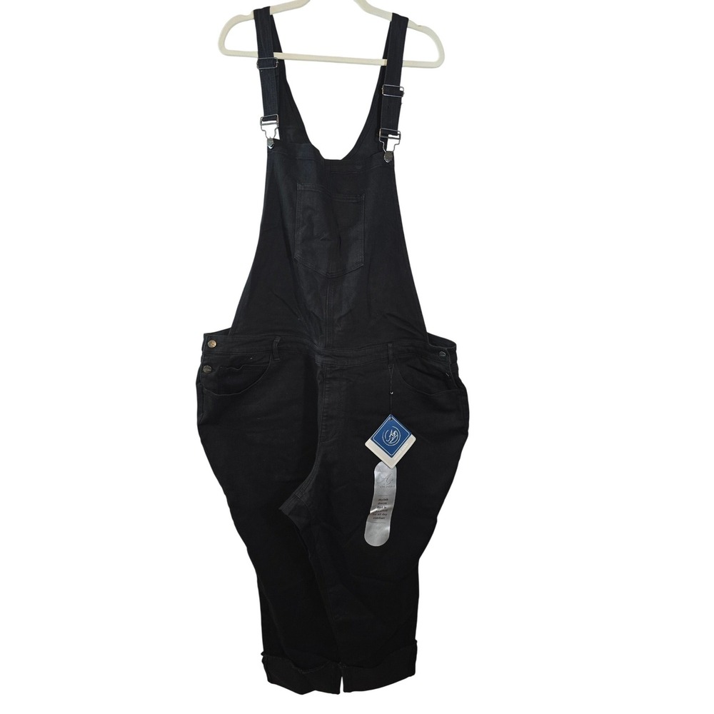 A3 Denim Womens Plus 26W Overall‎ Ankle Black Stretch Denim Bib Overalls New
